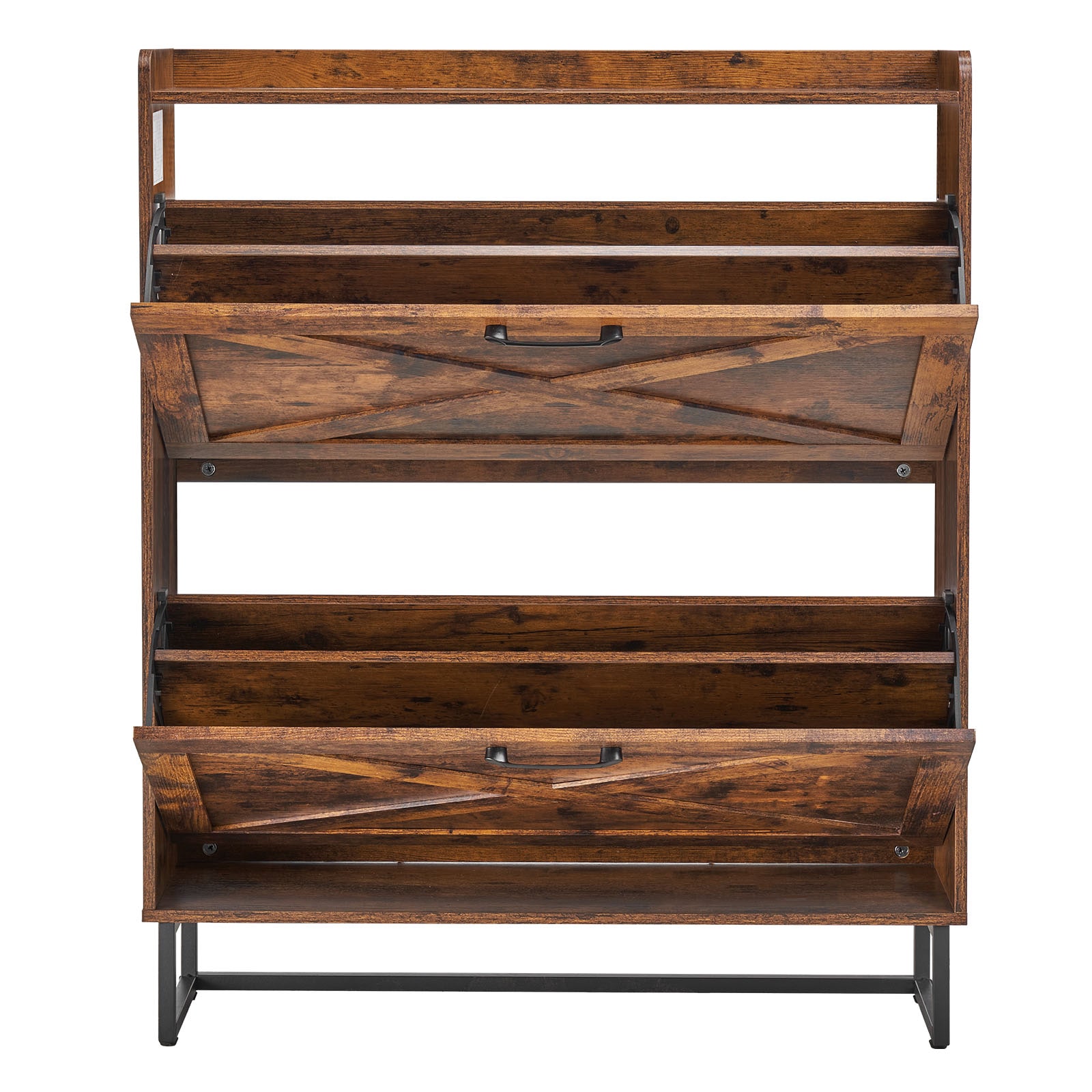 Shoe Cabinet With 2 Flip Drawers, Farmhouse Shoes Storage Cabinet With Metal Legs And Anti-Tipping Device, Freestanding Shoe Organizer Ideal For Entryway, Hallway, Bedroom, Living Room, Brown_maomaolike.com